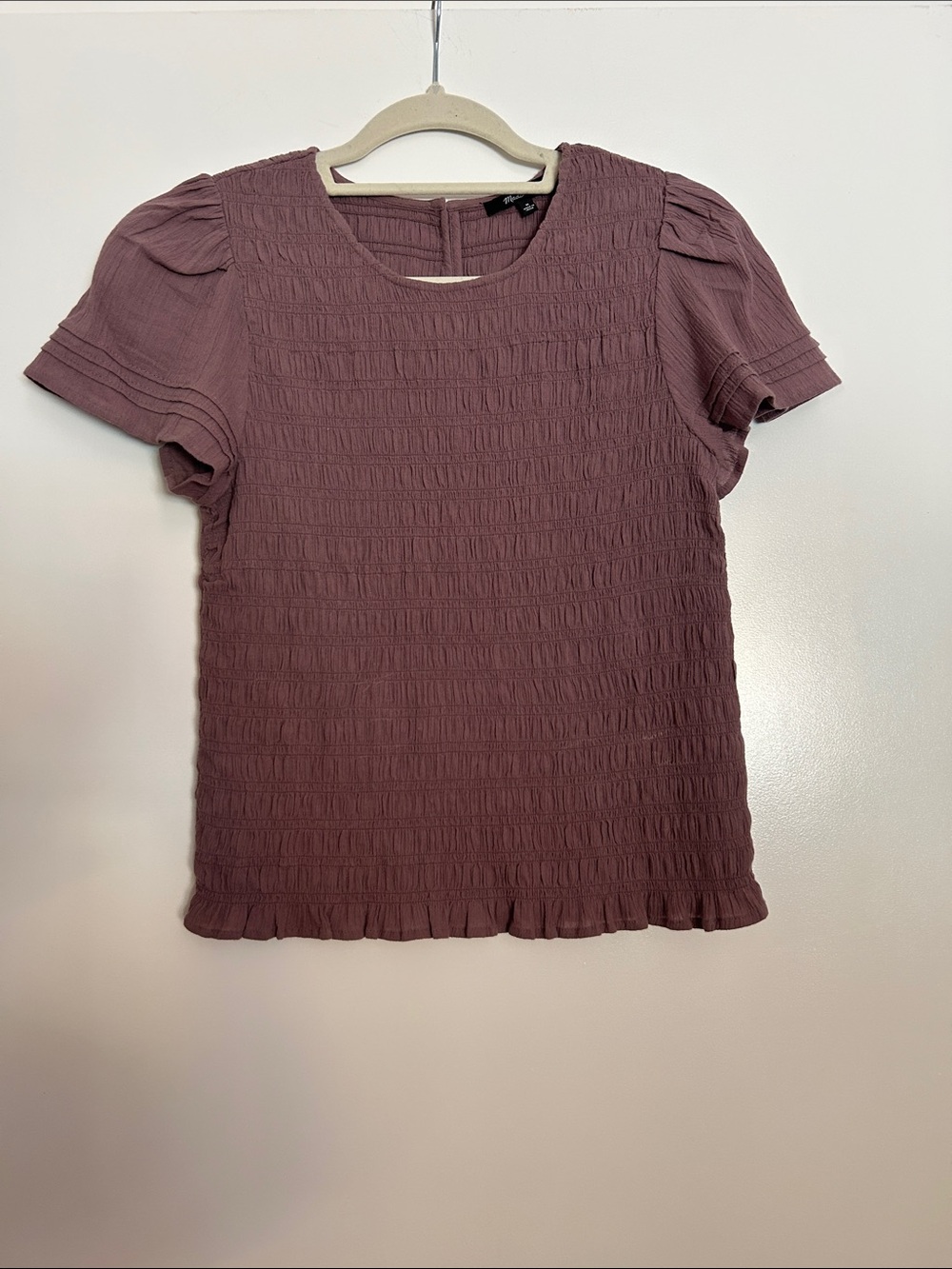 Madewell Mauve Textured Short Sleeve Blouse